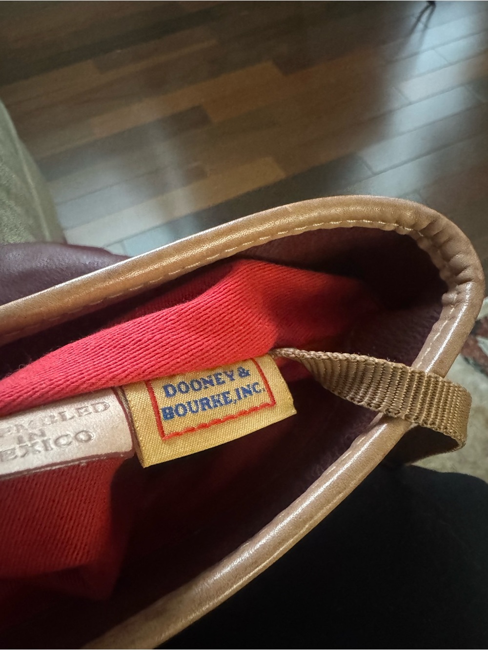 Dooney & Bourke Burgundy Leather Tote with Tan Trim - Picture 6 of 7